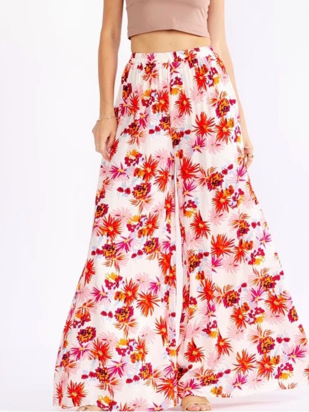 0285.  🩷Floral Palazzo Wide Leg Pants in Pink and Red